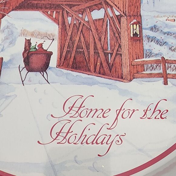 SNP Holiday Tin Tray Home For The Holidays with Red Bridge & Sleigh 11.5 In READ - Picture 7 of 9